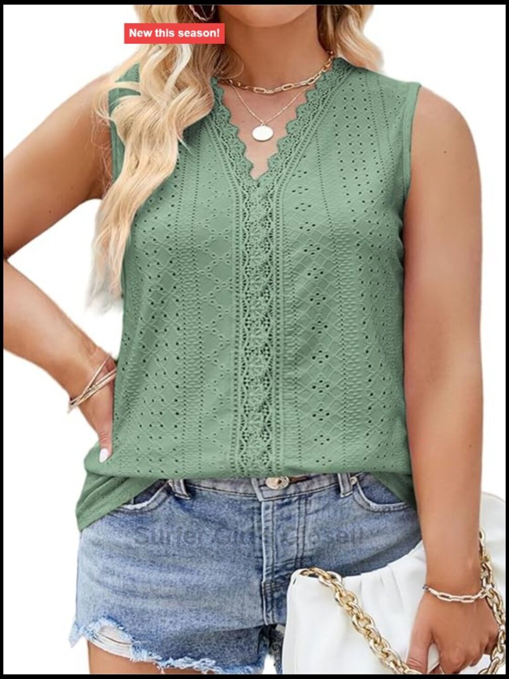 Plus Size Lace V Neck Sleeveless Eyelet Tank Top Tunic Blouse